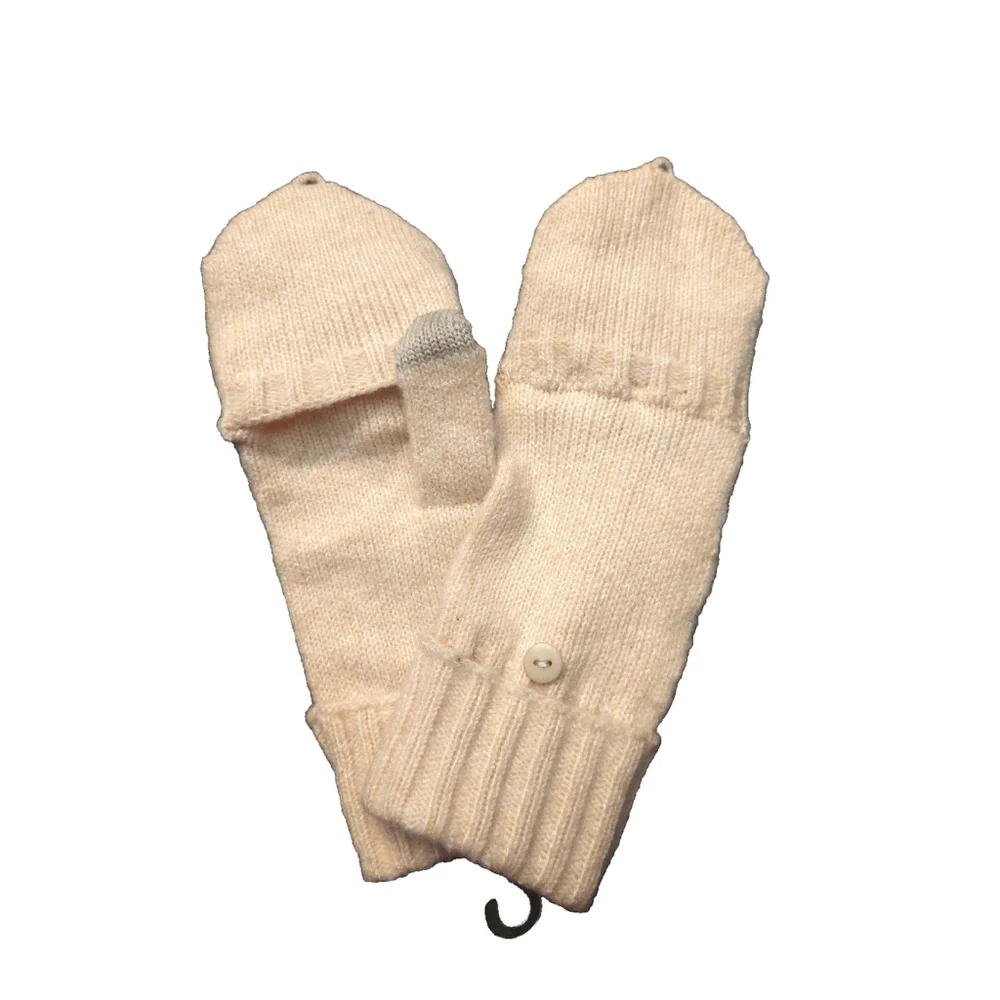 On 34th Wide-Ribbed Pop-Top Oat/Beige Knit Gloves Sz One Size NWT